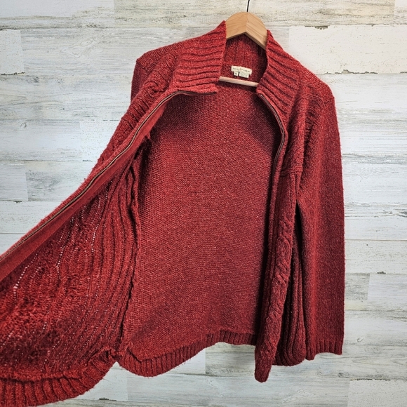 Royal Robbins Wool Blend Zip Cardigan XL Cranberry Cable Knit Cabincore Casual - Picture 8 of 14